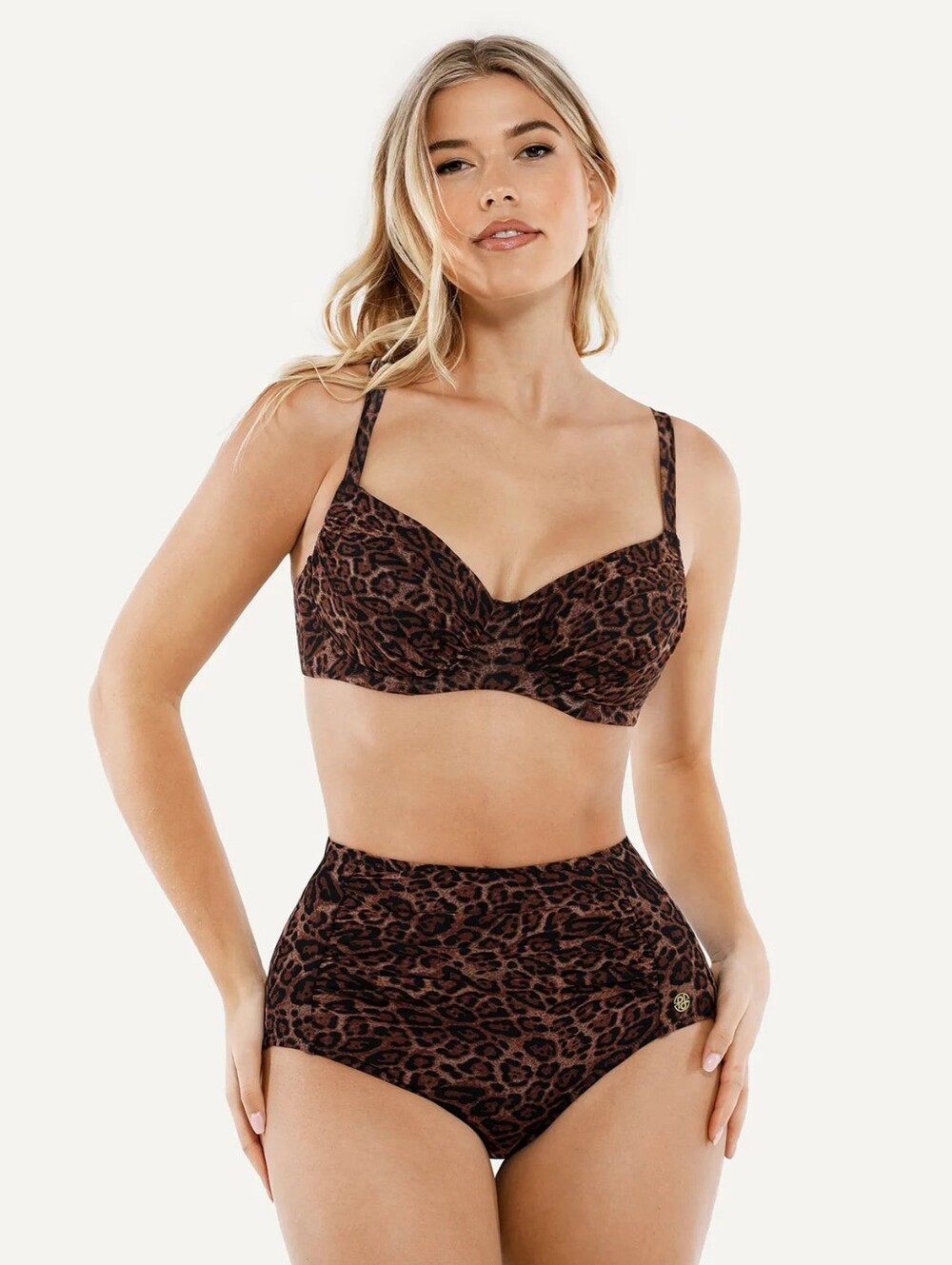 Leopard-Print High-Waist Bikini Set - Brown Animal Print Size Small Popilush
